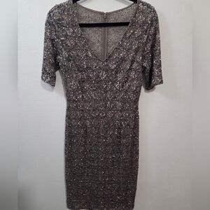 NWT Adrianna Papell Elegant Silver Sequin Beaded Cocktail Dress. Size 2